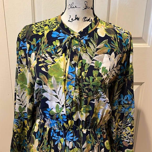 J. Crew silk ruffle hem long sleeve dress in watercolor floral sz Large - Picture 7 of 11